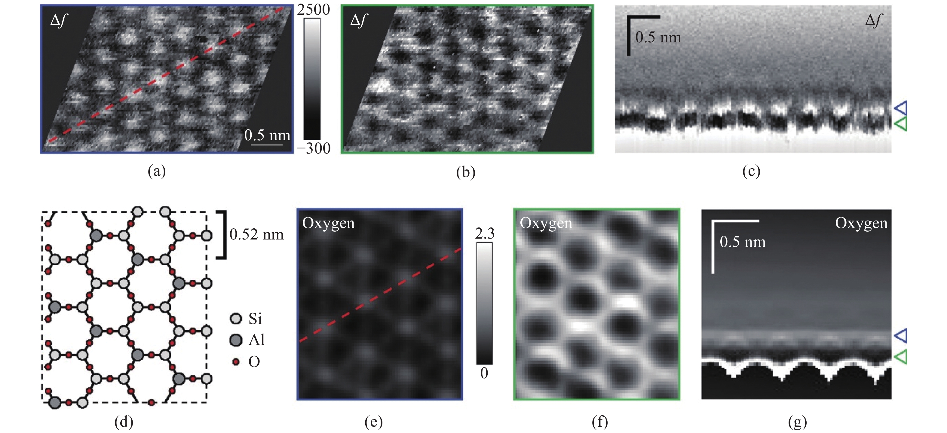 フォース a, b) Two dimensions (2D) frequency shift maps (z–x slices